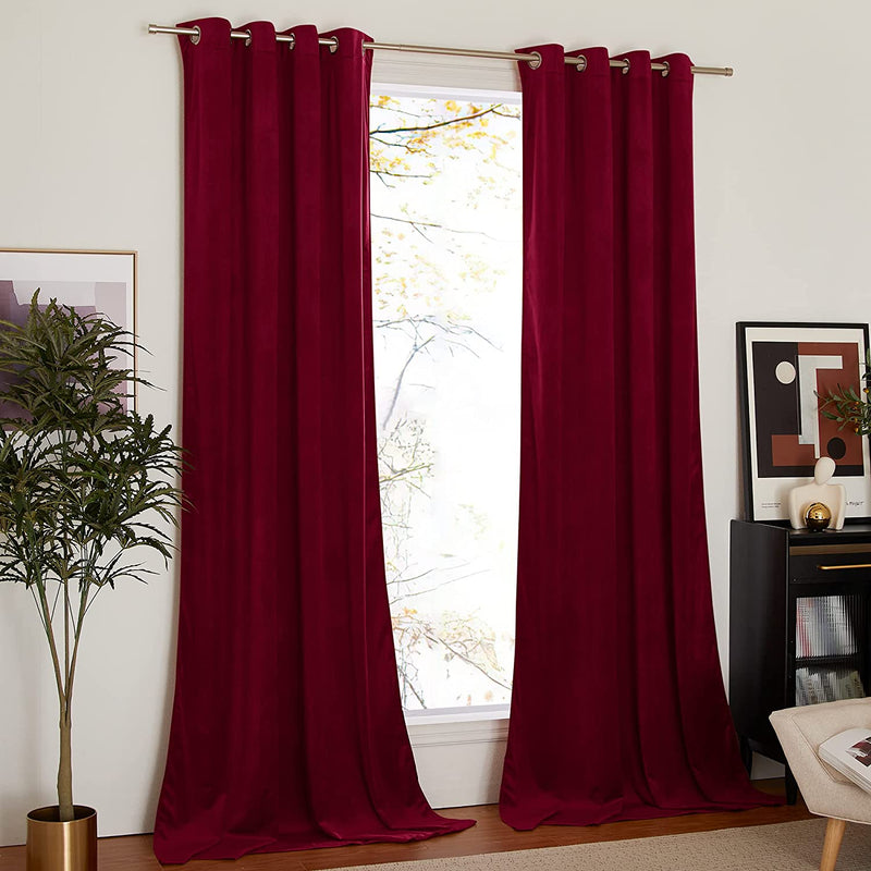 NICETOWN Blue Velvet Curtains 84 Inches, Media Movie Theater Room Decor, Sound Reducing Heavy Matt Grommet Top Solid Room Darkening Drapes for Bedroom (Set of 2, W52Xl84 Inches) Home & Garden > Decor > Window Treatments > Curtains & Drapes NICETOWN Red W52" x L84" 