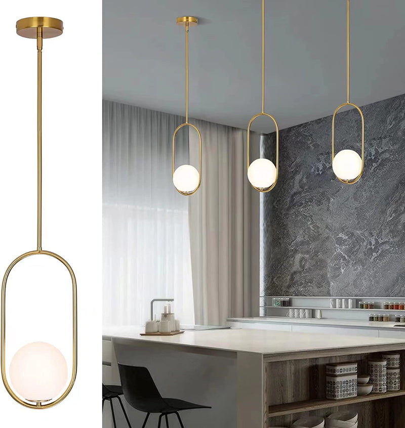Seeu Modern Pendant Lighting Mid Century Globe Pendant Light Fixture Gold Pendant Chandelier Hanging Lighting Fixture with White Globe Glass Lampshade for Kitchen Island Dining Room Bedroom Home & Garden > Lighting > Lighting Fixtures SEEU Gold With Rods  