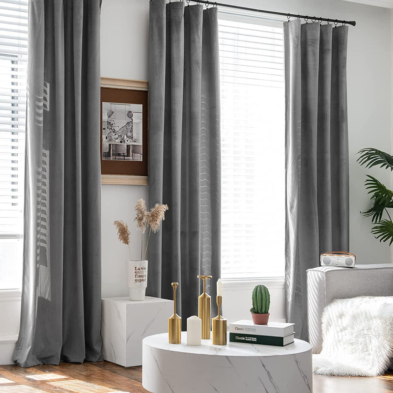 COLLACT Velvet Curtains 84 Inches Long Blackout Curtains for Living Room Window Treatments Black Out Curtainsthermal Insulated Curtains Super Soft Luxury Drapes for Bedroom Rod Pocket 2 Panels Black Home & Garden > Decor > Window Treatments > Curtains & Drapes COLLACT Light Grey 52"W x 84"L 