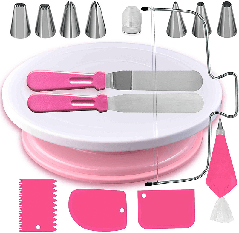 35PCs Cake Turntable and Leveler-Rotating Cake Stand with Non slip pad-7 Icing Tips and 20 Bags- Straight & Offset Spatula-3 Scraper Set -EBook-Cake Decorating Supplies Kit -Baking Tools & Accessories Home & Garden > Kitchen & Dining > Kitchen Tools & Utensils > Cake Decorating Supplies RFAQK Default Title  