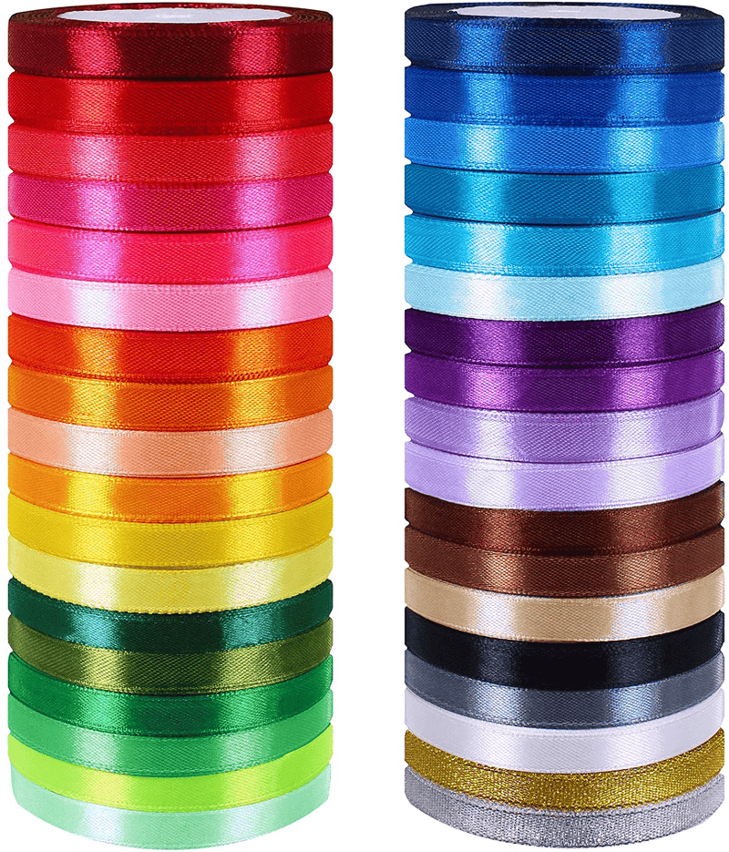 36 Colors 900 Yards Fabric Ribbons Satin Ribbon Metallic Glitter Ribbons Rolls Craft Ribbons Embellish Decorative Ribbons 2/5" Wide for Floral Bouquet Gift Wrapping Bows Wedding Shower Decoration Arts & Entertainment > Hobbies & Creative Arts > Arts & Crafts > Art & Crafting Materials > Embellishments & Trims > Ribbons & Trim Winlyn Default Title  