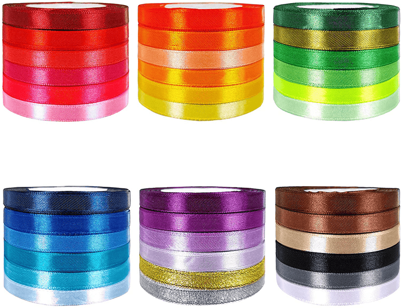 36 Colors 900 Yards Fabric Ribbons Satin Ribbon Metallic Glitter Ribbons Rolls Craft Ribbons Embellish Decorative Ribbons 2/5" Wide for Floral Bouquet Gift Wrapping Bows Wedding Shower Decoration Arts & Entertainment > Hobbies & Creative Arts > Arts & Crafts > Art & Crafting Materials > Embellishments & Trims > Ribbons & Trim Winlyn   