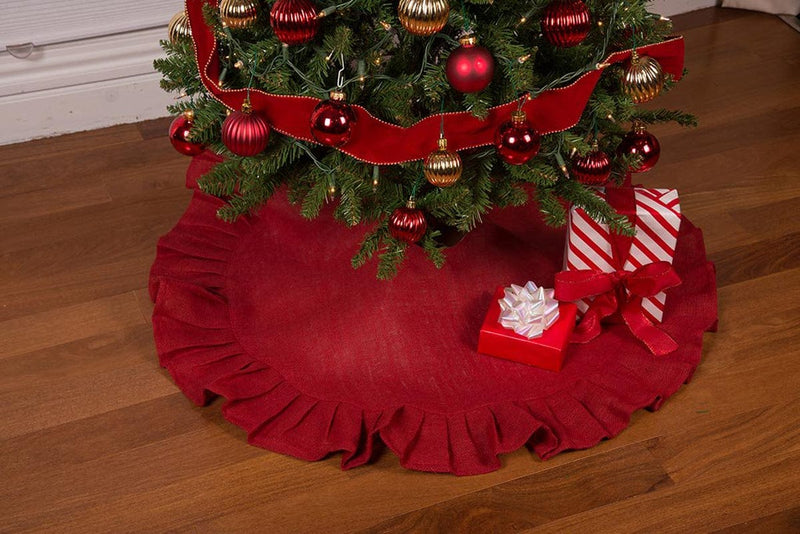36" Festive Red Christmas Tree Skirt with Ruffled Edge by Primitive Home Decors Home & Garden > Decor > Seasonal & Holiday Decorations > Christmas Tree Skirts Home Collections by Raghu 36" Red 
