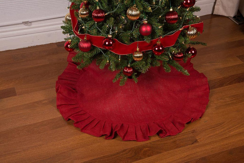 36" Festive Red Christmas Tree Skirt with Ruffled Edge by Primitive Home Decors Home & Garden > Decor > Seasonal & Holiday Decorations > Christmas Tree Skirts Home Collections by Raghu   