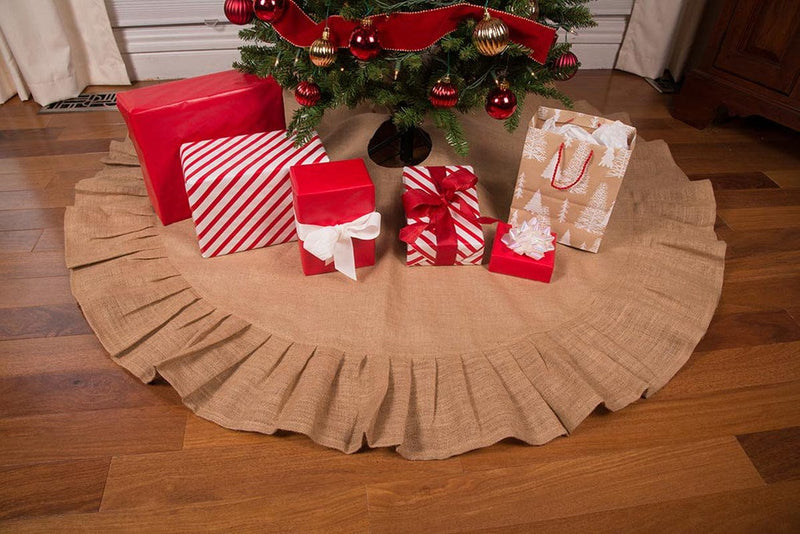 36" Festive Red Christmas Tree Skirt with Ruffled Edge by Primitive Home Decors Home & Garden > Decor > Seasonal & Holiday Decorations > Christmas Tree Skirts Home Collections by Raghu 60" Tan 