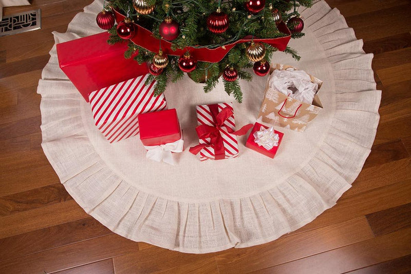 36" Festive Red Christmas Tree Skirt with Ruffled Edge by Primitive Home Decors Home & Garden > Decor > Seasonal & Holiday Decorations > Christmas Tree Skirts Home Collections by Raghu 60" Cream 