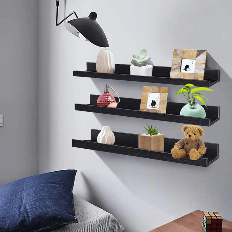 36 Inch Black Floating Wall Ledge Shelves Set of 3, Photo Picture Ledge Shelf with Lip for Office, Bedroom, Living Room, Kitchen Furniture > Shelving > Wall Shelves & Ledges Lavezee   