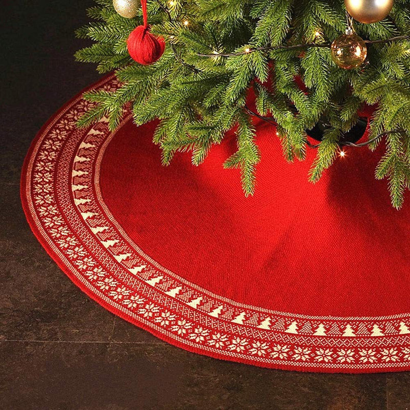 36 Inch Christmas Tree Skirt Knitted Snowflakes Tree Skirt Rustic Knit Tree Skirt for Holiday Christmas Decorations, Double Layers Home & Garden > Decor > Seasonal & Holiday Decorations > Christmas Tree Skirts Angmile   