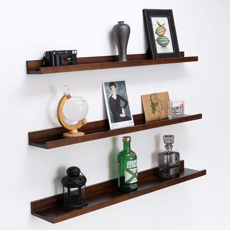 36 Inch Floating Shelves for Wall Set of 3 Espresso Wall Mounted Picture Ledge Shelf Wooden Wall Shelf Floating Bookshelves for Living Room Bedroom Kitchen Bathroom 3 Different Sizes Furniture > Shelving > Wall Shelves & Ledges AZSKY 48inch set3  
