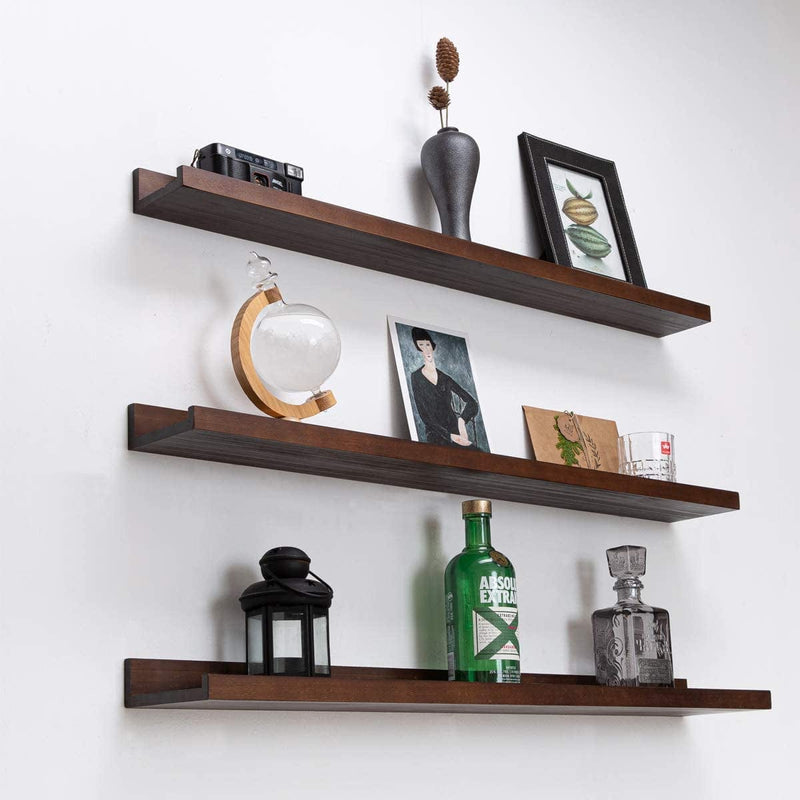36 Inch Floating Shelves for Wall Set of 3 Espresso Wall Mounted Picture Ledge Shelf Wooden Wall Shelf Floating Bookshelves for Living Room Bedroom Kitchen Bathroom 3 Different Sizes Furniture > Shelving > Wall Shelves & Ledges AZSKY   