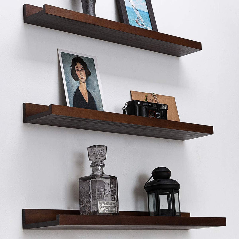 36 Inch Floating Shelves for Wall Set of 3 Espresso Wall Mounted Picture Ledge Shelf Wooden Wall Shelf Floating Bookshelves for Living Room Bedroom Kitchen Bathroom 3 Different Sizes Furniture > Shelving > Wall Shelves & Ledges AZSKY 24inch set 3  