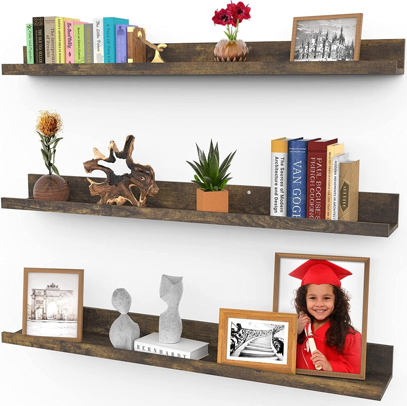 36 Inch Floating Shelves for Wall, Set of 3 in Walnut Brown, Modern Rustic Style, Wall Mounted Display Shelves, Picture Ledges by Icona Bay Furniture > Shelving > Wall Shelves & Ledges Icona Bay Walnut Brown 36" 