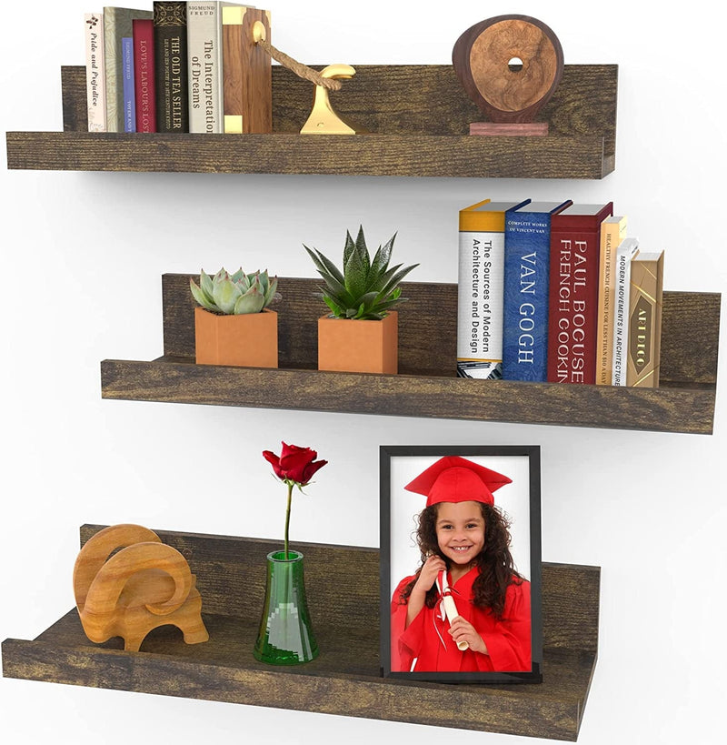36 Inch Floating Shelves for Wall, Set of 3 in Walnut Brown, Modern Rustic Style, Wall Mounted Display Shelves, Picture Ledges by Icona Bay Furniture > Shelving > Wall Shelves & Ledges Icona Bay Walnut Brown 16" 
