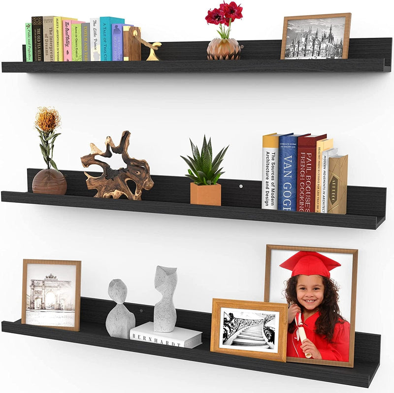 36 Inch Floating Shelves for Wall, Set of 3 in Walnut Brown, Modern Rustic Style, Wall Mounted Display Shelves, Picture Ledges by Icona Bay Furniture > Shelving > Wall Shelves & Ledges Icona Bay Ebony Black 36" 