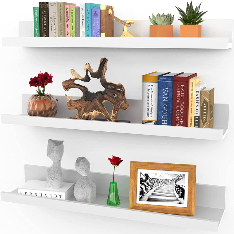 36 Inch Floating Shelves for Wall, Set of 3 in Walnut Brown, Modern Rustic Style, Wall Mounted Display Shelves, Picture Ledges by Icona Bay Furniture > Shelving > Wall Shelves & Ledges Icona Bay Powder White 24" 