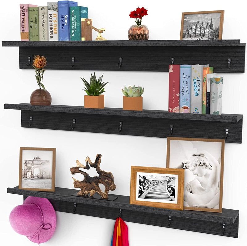 36 Inch Floating Shelves for Wall, Set of 3 in Walnut Brown, Modern Rustic Style, Wall Mounted Display Shelves, Picture Ledges by Icona Bay Furniture > Shelving > Wall Shelves & Ledges Icona Bay Iron Black 36" 