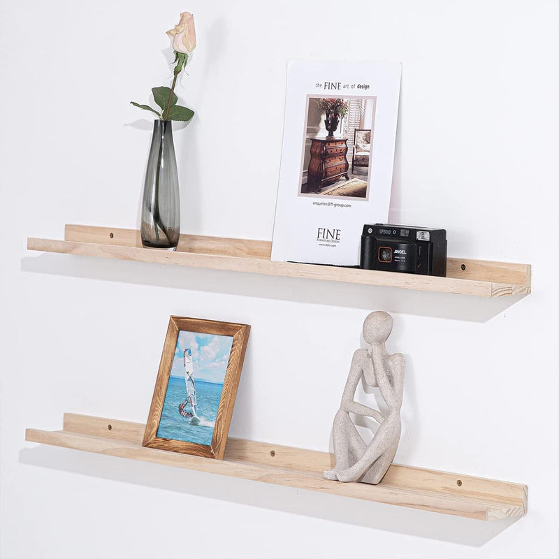 36 Inch Floating Shelves,Wall-Mounted Photo Ledge Shelves Set of 3,Natural Wood Shelves for Display Items What You Want,3 Same Sizes Furniture > Shelving > Wall Shelves & Ledges AZSKY   