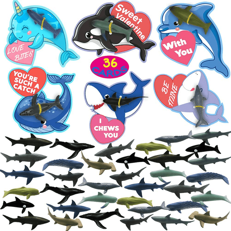 36 Pack Valentines Day Gifts Cards with Sea Ocean Animal Figurines Toys, Valentine'S Greeting Cards for Kids Valentine'S School Classroom Prize Party Favor Toys, Valentine Gift Exchange Home & Garden > Decor > Seasonal & Holiday Decorations UMEELR   