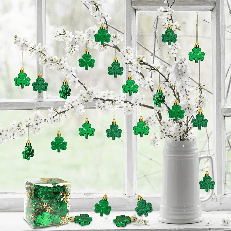 36 Pcs St Patricks Day Shamrock Ornaments for Tree, Irish Green Mini Ornament Hanging Clover Baubles Trefoil Good Lucky Decorations for the Home, St. Patrick'S Day Party Favors Table Decor Arts & Entertainment > Party & Celebration > Party Supplies Eunvabir   