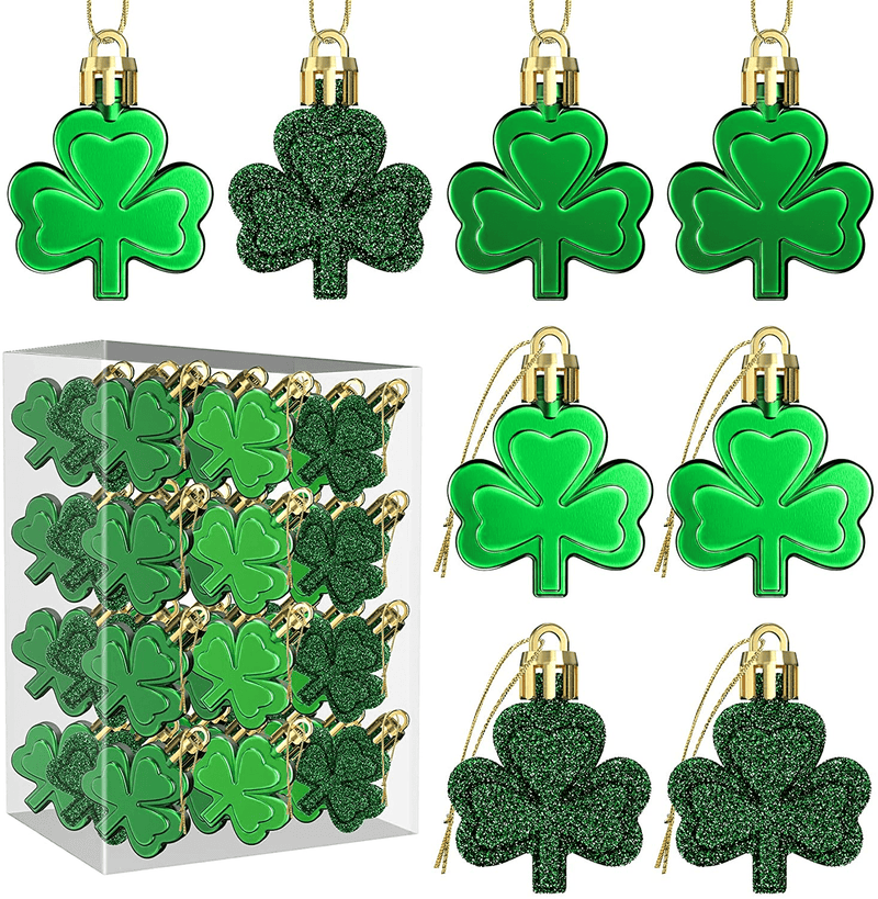 36 Pcs St Patricks Day Shamrock Ornaments for Tree, Irish Green Mini Ornament Hanging Clover Baubles Trefoil Good Lucky Decorations for the Home, St. Patrick'S Day Party Favors Table Decor