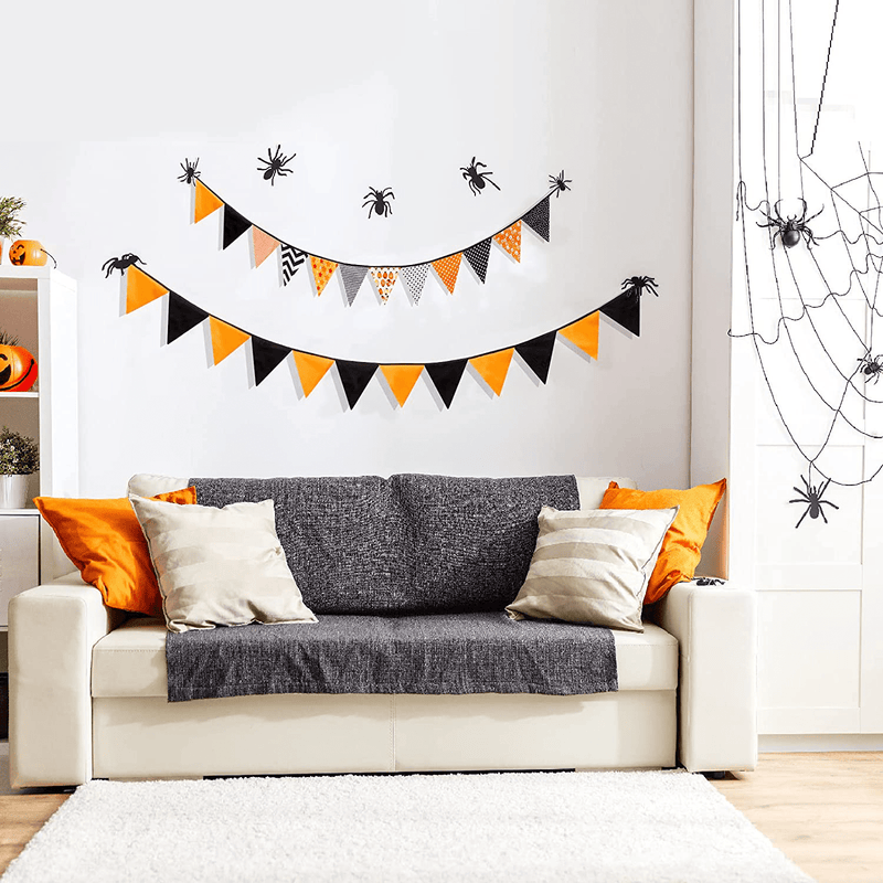 36 Pieces 31.5 Feet Fabric Bunting Banner Halloween Triangle Flag Orange Black Pennant Banner Hanging Vintage Buntings Garland Halloween Autumn Party Decor for Thanksgiving Party Baby Shower Birthday