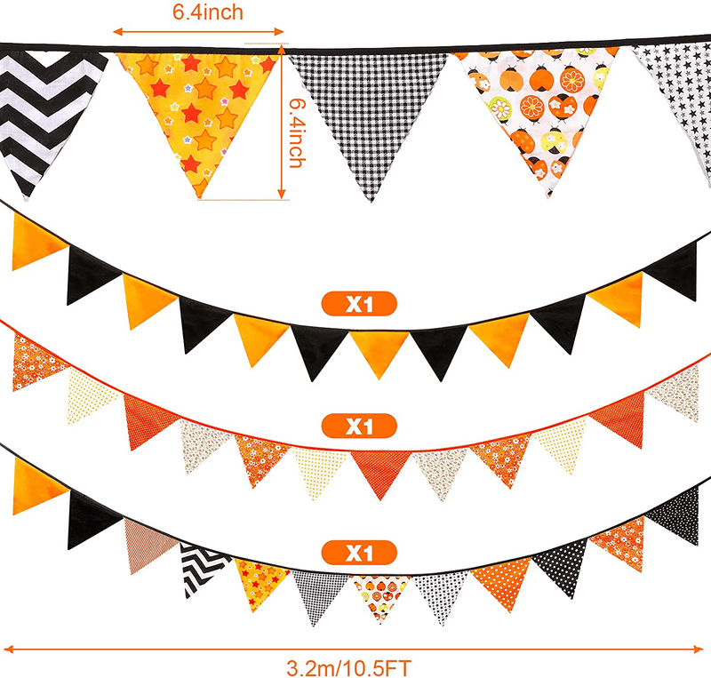 36 Pieces 31.5 Feet Fabric Bunting Banner Halloween Triangle Flag Orange Black Pennant Banner Hanging Vintage Buntings Garland Halloween Autumn Party Decor for Thanksgiving Party Baby Shower Birthday Arts & Entertainment > Party & Celebration > Party Supplies Tatuo   