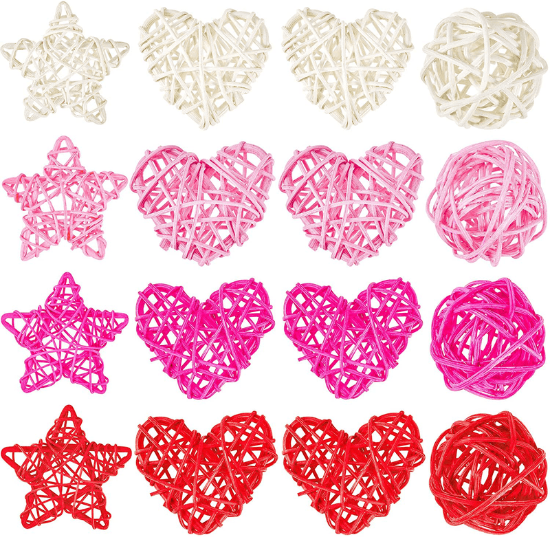 36 Pieces Rattan Hearts DIY Heart Vase Filler Craft Valentine'S Day Rattan Balls Bowl Wicker Decorative Hearts Star Rattan Balls Decoration Hanging for Table Wedding Party Decor Ornament Home & Garden > Decor > Seasonal & Holiday Decorations MTLEE   