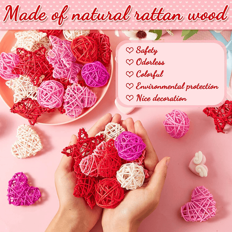 36 Pieces Rattan Hearts DIY Heart Vase Filler Craft Valentine'S Day Rattan Balls Bowl Wicker Decorative Hearts Star Rattan Balls Decoration Hanging for Table Wedding Party Decor Ornament Home & Garden > Decor > Seasonal & Holiday Decorations MTLEE   