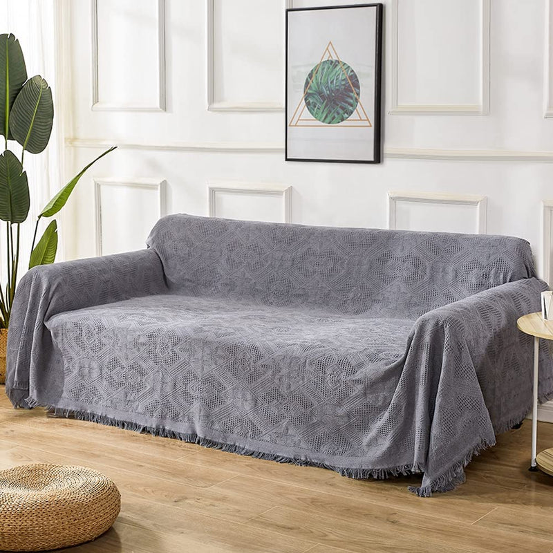 Rose Home Fashion Cotton Couch Cover Functional Sofa Covers Geometrical Woven Couch Cover Blanket Light Grey Couch Covers for 3 Cushion Couch (Large, 3 Seats) Home & Garden > Decor > Chair & Sofa Cushions Rose Home Fashion Dark Grey Small 