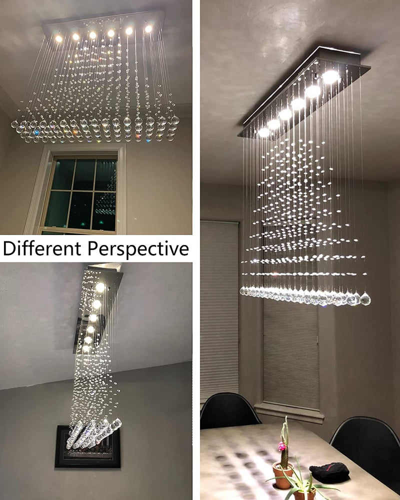 7PM Rectangle Chandeliers for Dining Room, 6-Light Modern K9 Crystal Chandeliers, Raindrop Chandeliers, Dimmable, Adjustable Color Temperature, Pendant Lights for Kitchen Island, L40 X W10 X H40 Home & Garden > Lighting > Lighting Fixtures > Chandeliers 7PM   