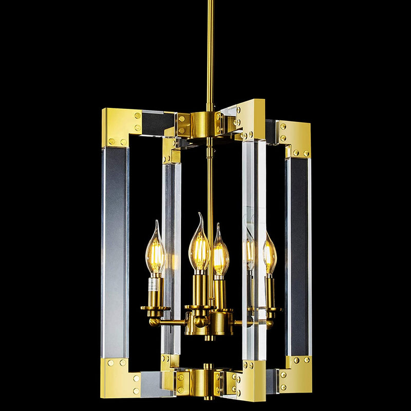 Acrylic Gold Chandelier, 4 Light Hanging Ceiling Light Fixture Rectangle Brass Gold Modern Chandelier for Dining Room, Bedroom, Foyer and Entryway Home & Garden > Lighting > Lighting Fixtures > Chandeliers Reaketon 4-Light  