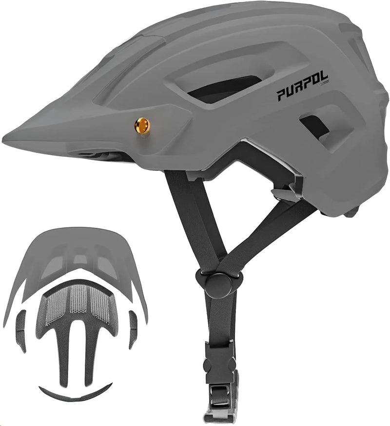 Purpol Adult Cycling Bike Helmet with Light for Adult Men Women Mountain Road Bicycle Helmet with Extra Replacement Pads & Detachable Visor(Ponytail Compatible) Sporting Goods > Outdoor Recreation > Cycling > Cycling Apparel & Accessories > Bicycle Helmets Purpol gray Medium (21.3-22.8 in/55-58cm) 