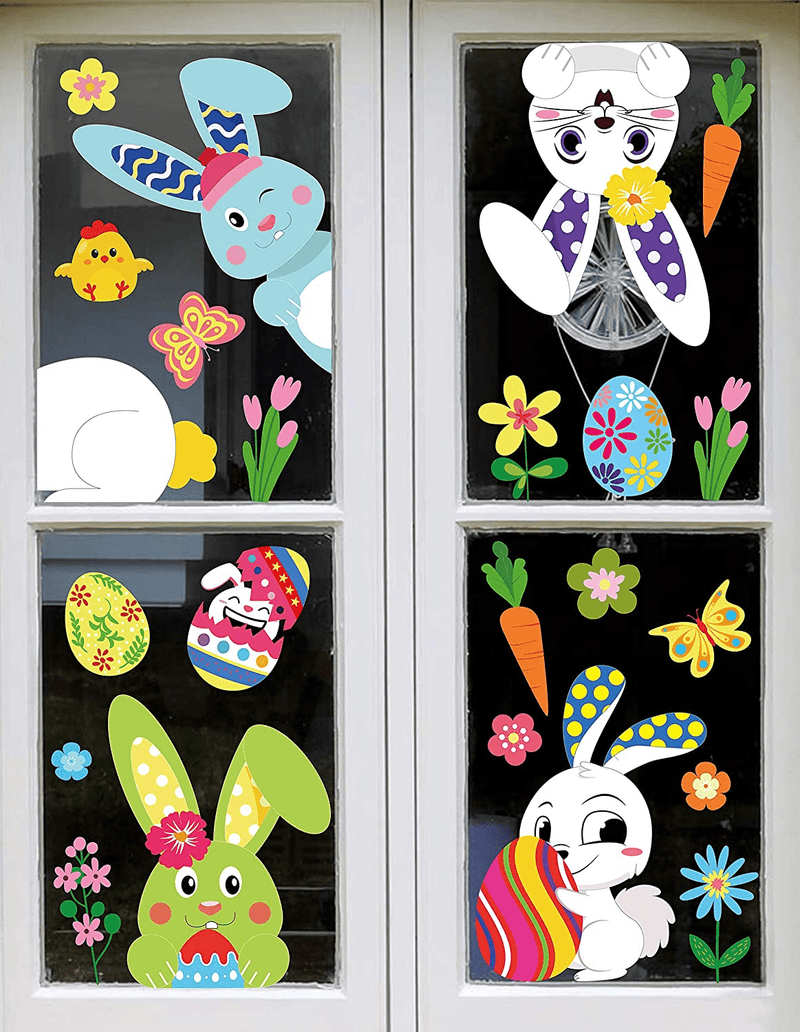 361PCS Easter Bunny Window Cling Decorations - Egg Hunt Games Decals Home Party Ornaments