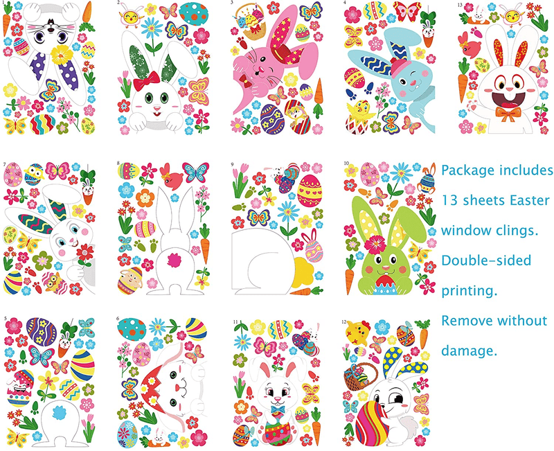 361PCS Easter Bunny Window Cling Decorations - Egg Hunt Games Decals Home Party Ornaments Home & Garden > Decor > Seasonal & Holiday Decorations jollylife   