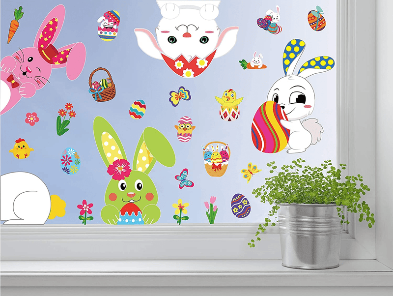 361PCS Easter Bunny Window Cling Decorations - Egg Hunt Games Decals Home Party Ornaments