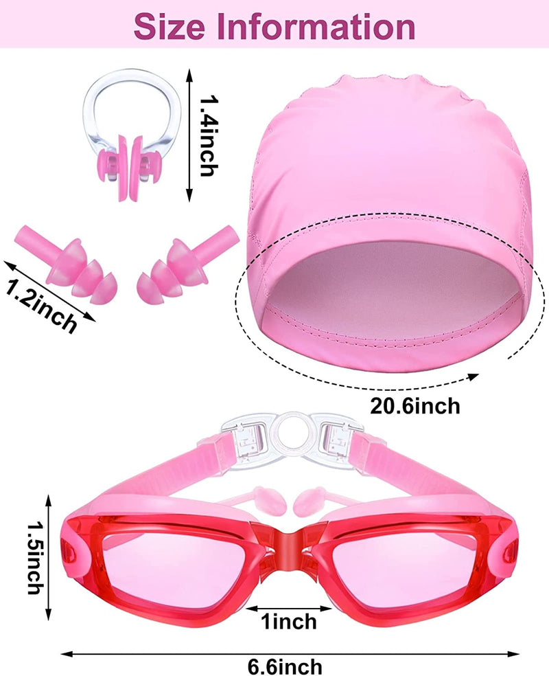 Jagely 6 Packs Swim Goggles Anti-Fog Swim Glasses Silicone Swim Cap, Comfortable Bathing Cap Ideal for Curly Short Medium Long Hair, Swimming Cap for Women and Men