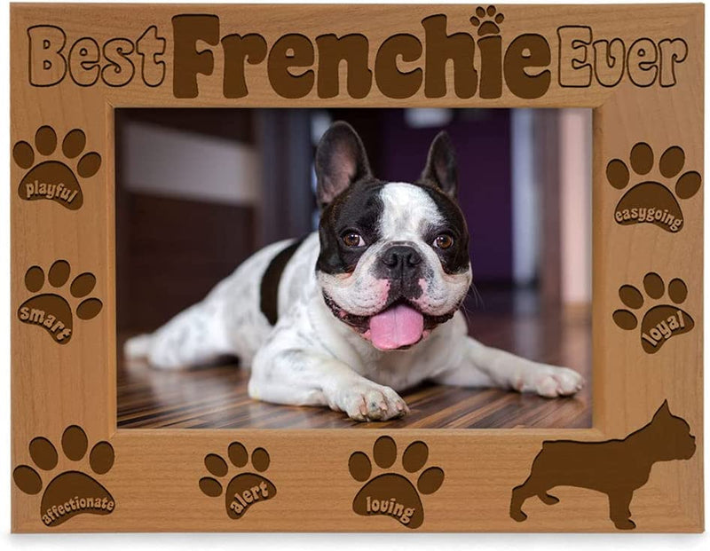 KATE POSH Best Frenchie Ever Engraved Natural Wood Picture Frame, French Bulldog Photo Frame, Pet Memorial Gifts, New Puppy Gifts, Dog Lover Gift, Paw Prints on My Heart (4X6 Vertical) Home & Garden > Decor > Picture Frames KATE POSH 5x7-Horizontal  