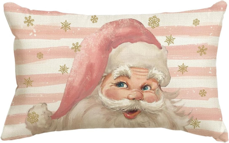 AVOIN Colorlife Red Santa Claus Stripes Red Throw Pillow Cover, 12 X 20 Inch Christmas Cushion Case Decoration for Sofa Couch  AVOIN colorlife Pink 12" X 20" 