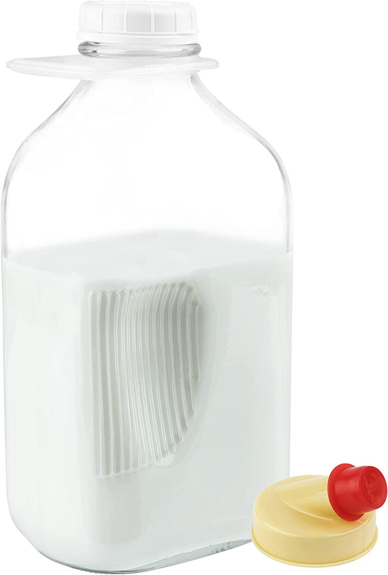 Kitchentoolz 64 Oz Glass Milk Bottle with Lids, Half Gallon Milk Dispenser Container for Refrigerator, Glass Carafe Pitcher with Lid and Pour Spout Home & Garden > Decor > Decorative Jars kitchentoolz 1 64 oz 