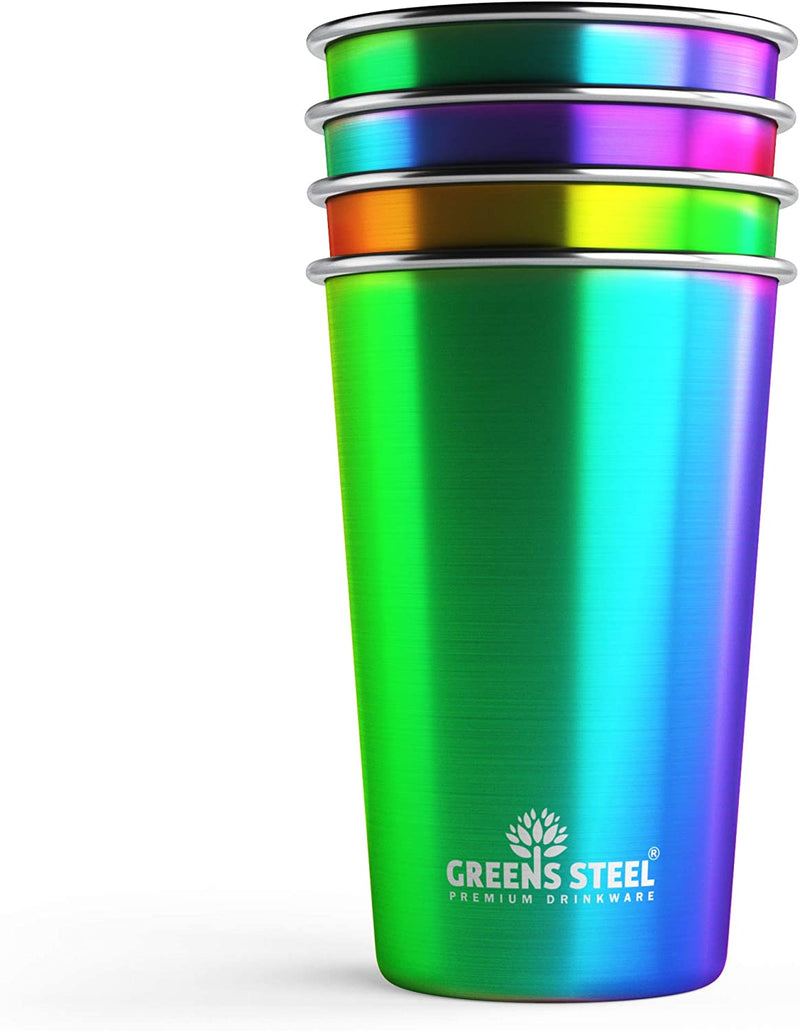 Stainless Steel Cups 16 Oz Pint Tumbler (4 Pack) - Premium Metal Drinking Glasses | Stackable Durable Cup (16 Oz Rainbow)