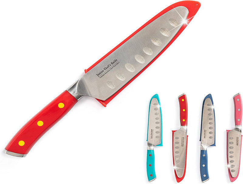 Junior Chef'S Knife for Kids (TEAL) NEW! Full Tang, Tapered Demi-Bolster Design, High Performance German Stainless Steel: 4 Color Choices - Progressive Cooking Tools for Children
