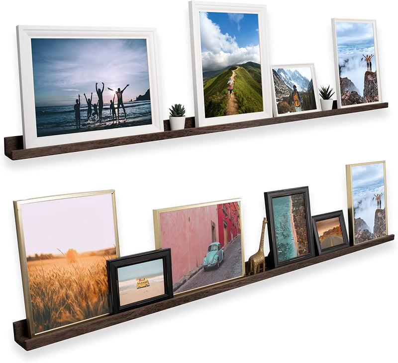 Rustic State Ted Burnt Brown Wooden Wall Mount Extra Long Narrow Picture Ledge Photo Frame Display | 72 Inch Floating Shelf Furniture > Shelving > Wall Shelves & Ledges Rustic State   