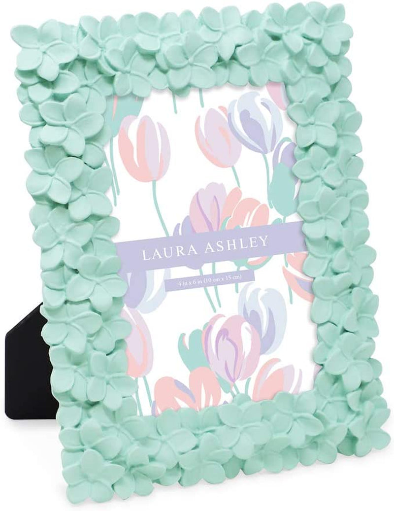 Laura Ashley 4X6 Pink Flower Textured Hand-Crafted Resin Picture Frame with Easel & Hook for Tabletop & Wall Display, Decorative Floral Design Home Décor, Photo Gallery, Art, More (4X6, Pink) Home & Garden > Decor > Picture Frames Laura Ashley Mint Green 4x6 