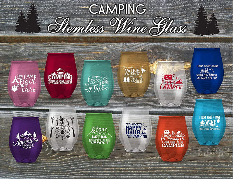 Pen Kit Mall PKM - Stemless Wine Glasses - Set of 12 - NOVELTY FUNNY SAYINGS - CAMPING -CHRISTMAS - NEW YEARS HALLOWEEN (Not Glass) (CHRISTMAS THEMED) Home & Garden > Kitchen & Dining > Tableware > Drinkware PEN KIT MALL CAMPING THEMED  