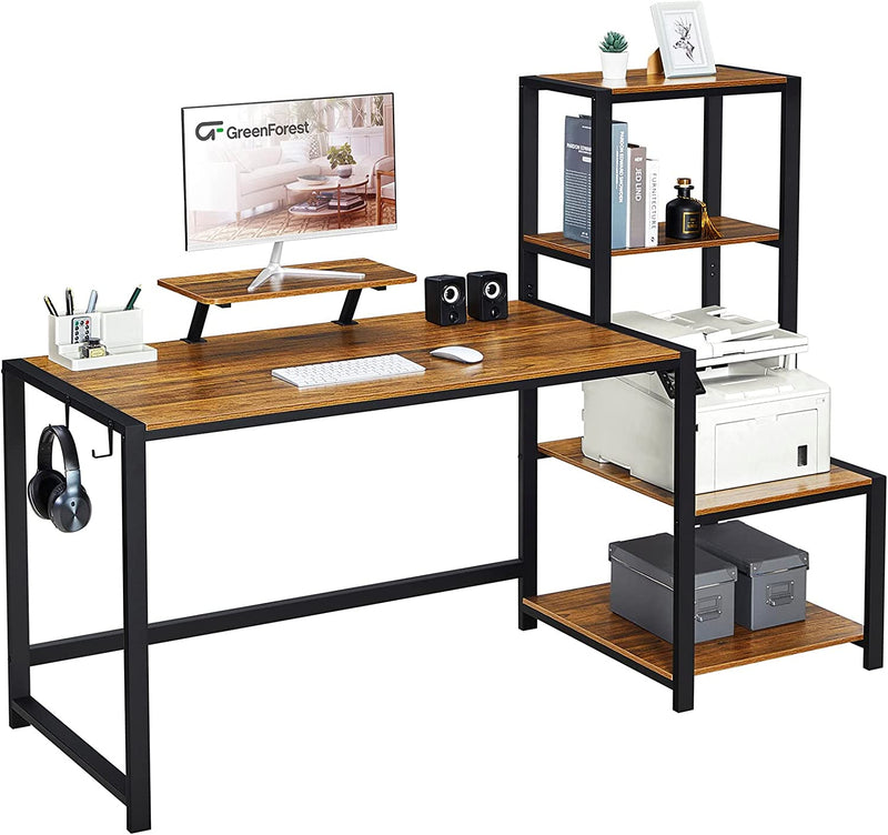 Greenforest Computer Desk 68.8 Inch with Storage Printer Shelf Reversible Home Office Desk Large Study Writing Table with Movable Monitor Stand and 2 Headphone Hooks for PC, Gaming, Working, Walnut Home & Garden > Household Supplies > Storage & Organization GreenForest   
