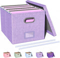 Oterri File Storage Organizer Box,Filing Box,Portable File Box with Lid,Fit for Letter/Legal File Folder Storage, Easy Slide Durable Hanging File Box for Office/Decor/Home,1 Pack,Gray-Box Only Home & Garden > Household Supplies > Storage & Organization Oterri Lavender 1 pack 