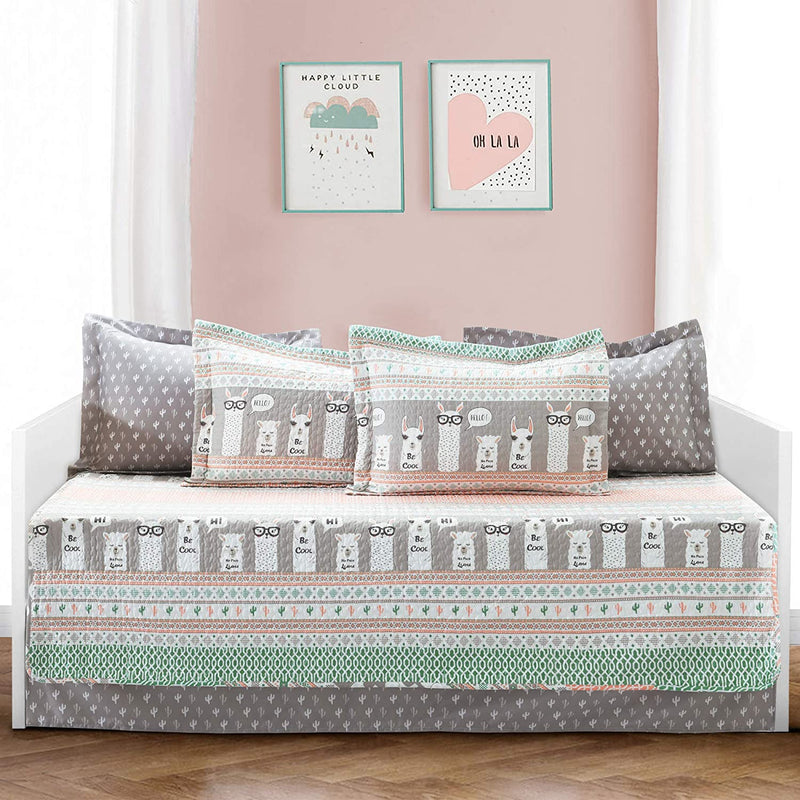 Lush Decor Llama Striped Quilt Reversible 5 Piece Kids Bedding Set, Full/Queen, Pink & Turquoise Home & Garden > Linens & Bedding > Bedding Triangle Home Fashions Pink & Turquoise Daybed 