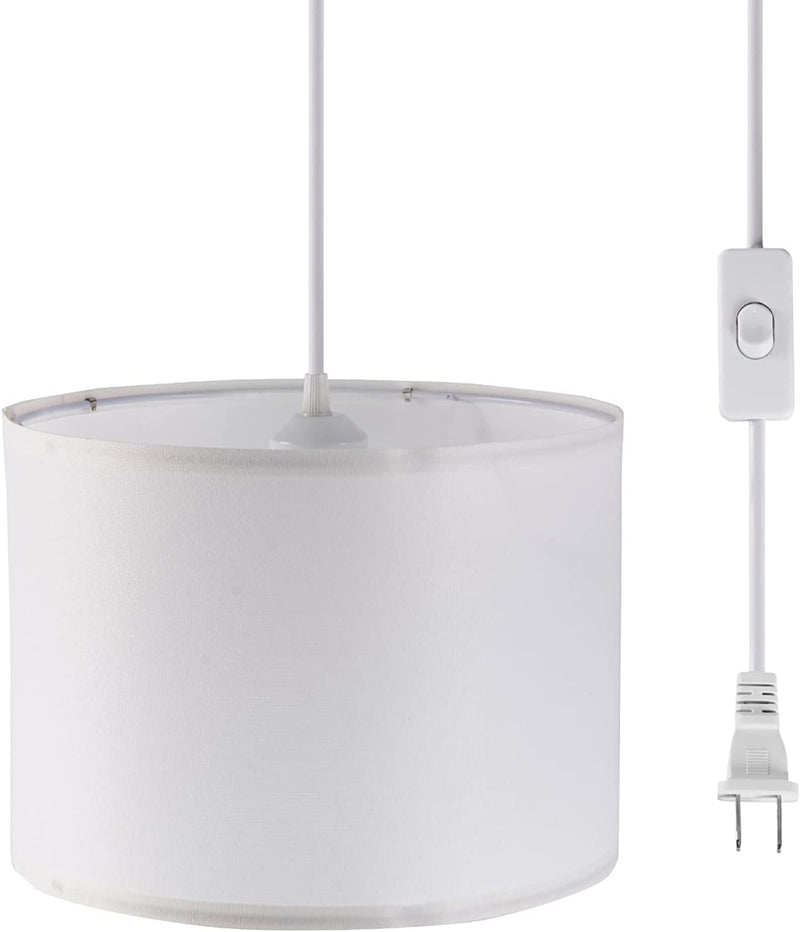 Plug in Pendant Light,15 FT Hanging Lamp with Plug in Cord, On/Off Switch, Pendant Lighting with Fabric Shade, Hanging Light Fixture for Living Room, Bedroom, Dining Room, Kitchen (Gray) Home & Garden > Lighting > Lighting Fixtures KUAUGST White  