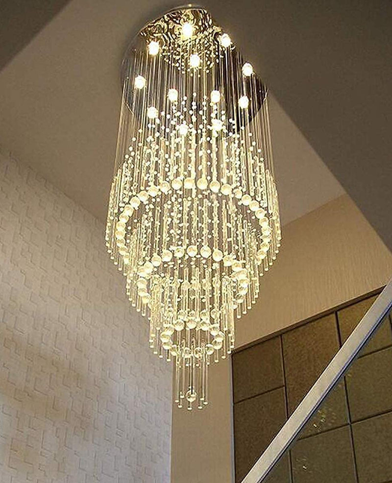 120'' Modern Crystal Staircase Chandeliers Long Ceiling Entryway Pendant Lamp High Ceiling Pandent Lights Larg Foyer Chandelier Big Crystal Chandelier Chrome Include Dimming Bulb 3000K-6000K Fixtures Home & Garden > Lighting > Lighting Fixtures > Chandeliers TiptonLight   