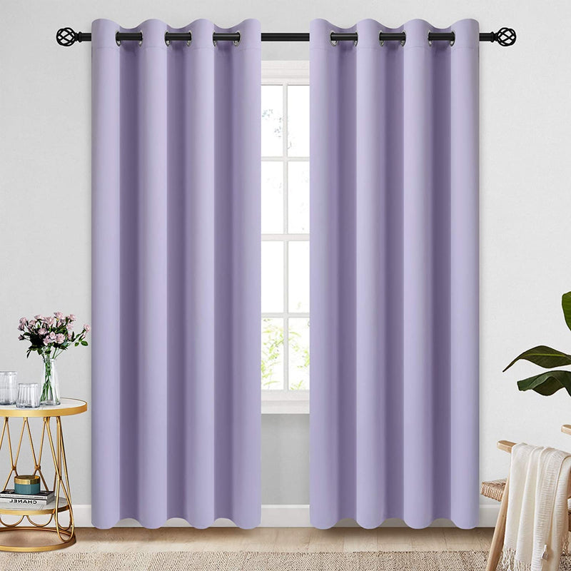 COSVIYA Grommet Blackout Room Darkening Curtains 84 Inch Length 2 Panels,Thick Polyester Light Blocking Insulated Thermal Window Curtain Dark Green Drapes for Bedroom/Living Room,52X84 Inches Home & Garden > Decor > Window Treatments > Curtains & Drapes COSVIYA Lilac 52W x 96L 